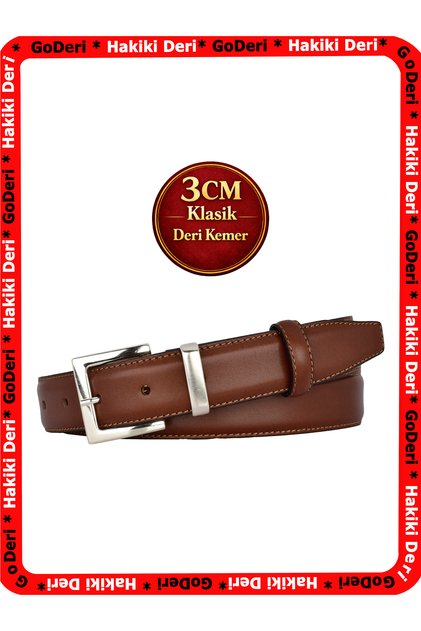Genuine Leather, 3 cm Silver Color Buckle, Chocolate Brown, Stitched Classic Women's Belt, 3Cmkla48