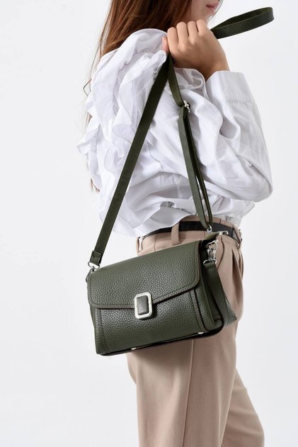 Wonderful Buckle-Detail Hand-Hold and Crossbody Bag Khaki