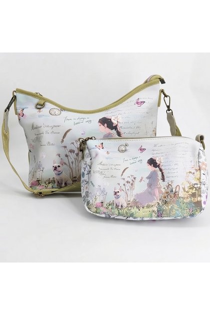 Geantă de umăr sintetică cu păpușă + Geantă suplimentară tip crossbody pentru femei