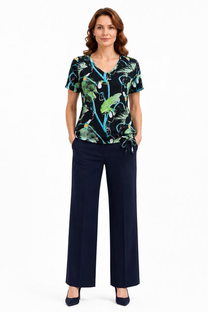 Women's V-Neck Tropical Patterned Short Sleeve T-Shirt