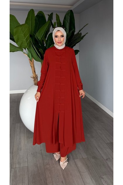 Kiremit Kayra Takım Medine İpeği Kumaş Tesettür Giyim Premium Seri