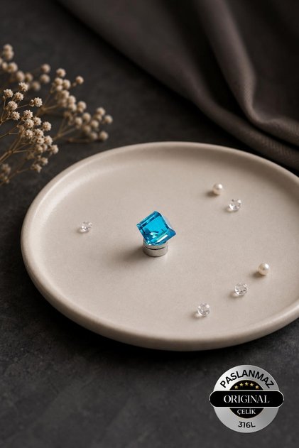 Non-Perforated Magnet Square Crystal Stone Men's Women's Unisex 316 L Steel Earrings 1 Piece