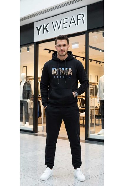 Unisex Oversize Rome Italy Printed Hooded Sweatshirt and Sweatpants Set.