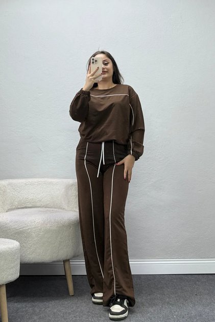 Women's Two-Thread Ribbed Tracksuit Set Brown