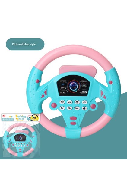 Pink Children's Boy Car-Style Co-Driver Steering Wheel Simulation Toy for Kids, Educational Toy for