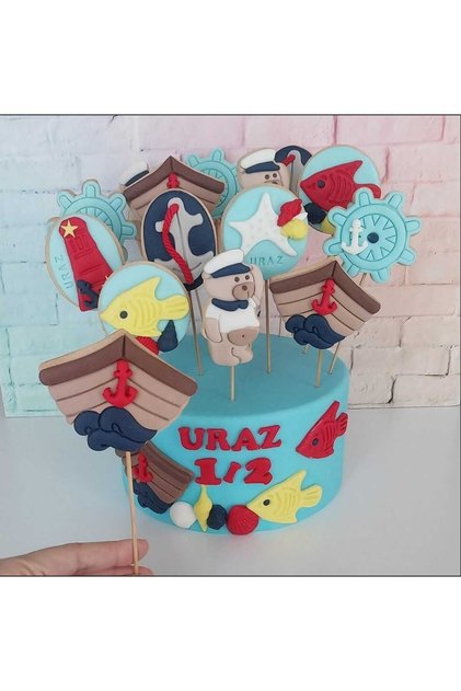 Stick Captain Teddy Bear and Sailor Concept Model Boutique Cookies with Stands - 15 Pieces