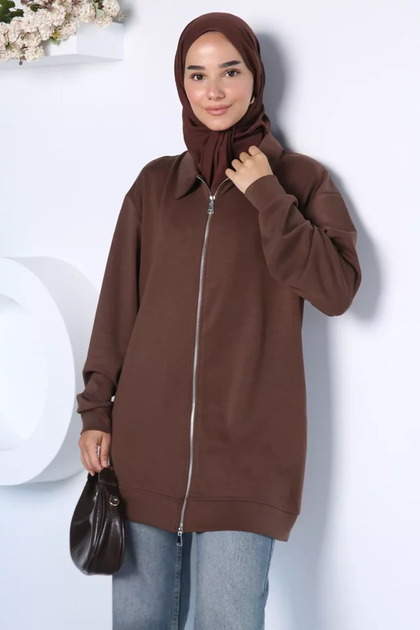 Stylish Zippered Hijab Cardigan
