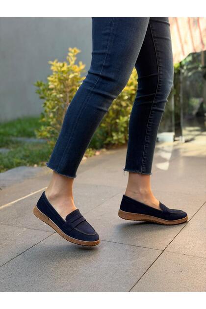 Navy Blue Suede Leather Women's Casual Shoes
