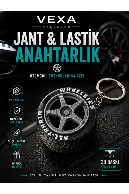Clickli Wheel Keychain 3D Printing Car Automobile Tire Design Printable Keychain - Special Boxed
