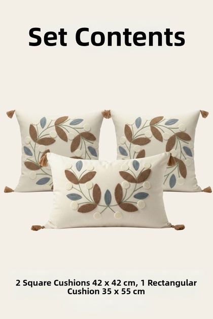 Nature Wreath Punch Embroidered 3-Piece Throw Pillow Cover Set