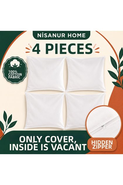 4-Piece 100% Cotton Hidden Zipper Blank Cushion Inner Liner 15 Different Size Options