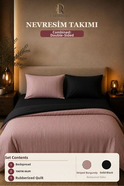 Double Sided Cotton Duvet Cover Set Striped-Plain Black 4 Piece Set with Fitted Sheet