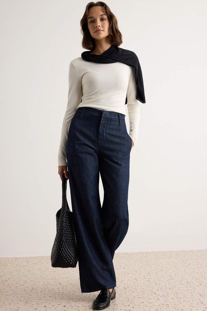 Koyu Mavi Bel Detaylı Yüksek Bel Wide Leg Jeans TWOAW27JE00219