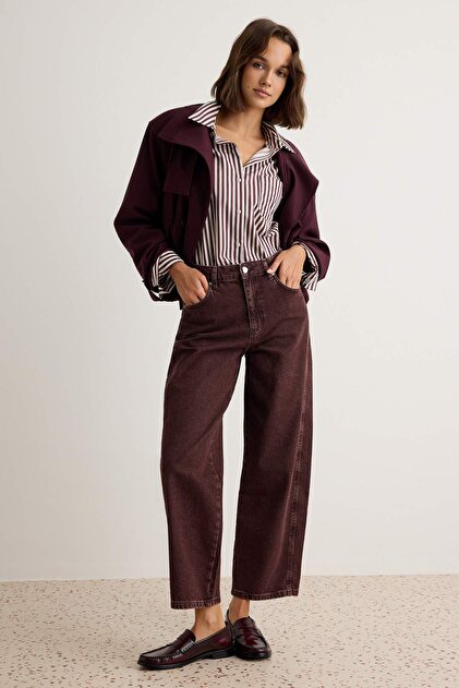 Bordo Vintage Yıkama Normal Bel Barrel Jeans TWOAW27JE00048