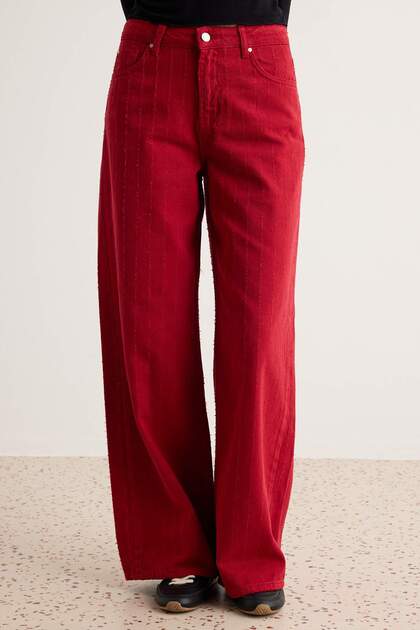 Kırmızı Yüksek Bel Wide Leg Geniş Paça Jeans TWOAW27JE00184