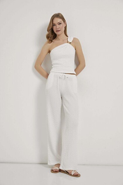 Textured Trousers with Waist Tie Detail