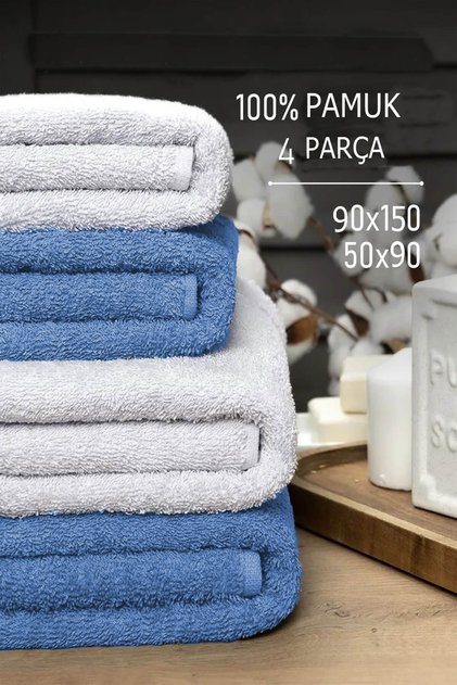 4 Piece Large Bath Towel Set 90X150 cm Softbath White