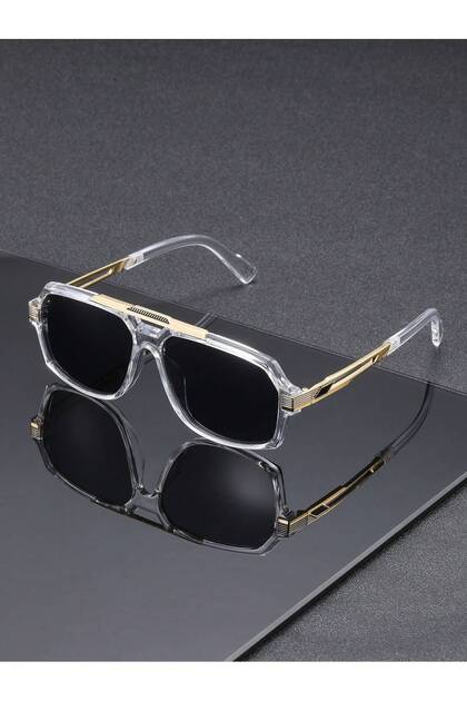WHITE 1 Pair of Men's T Transparent Frame Gray European and American Fashion Double Beam Cut Edge Me