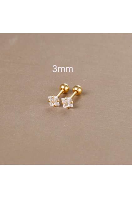 45092-4 Gold-3mm 2PC Stainless Steel Shiny Zircon Square Earrings For Women Fashion Korean 3/4/5/6/7