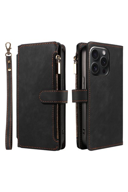 Artificial leather Case & Strap Galaxy S25 Ultra black Clamshell Faux Leather Phone Case for Samsung