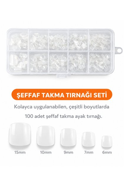 Profesyonel Şeffaf Pedikür Ayak Tırnak Seti (100 Adet)