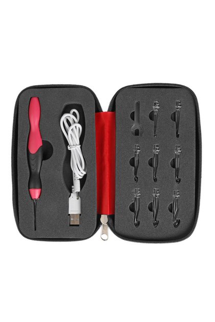 مجموعة خطافات كروشيه مضيئة 9 في 1 بمقبض أحمر قابلة لإعادة الشحن عبر USB خطافات كروشيه مريحة مزودة بإضاءة LED
