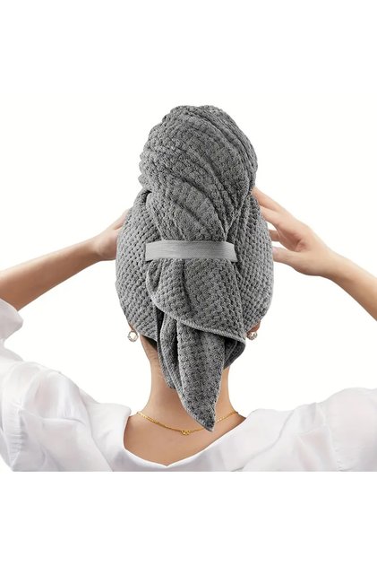 Grey Microfiber Hair Towel Extra Large Wrap Quick Dry Hair Towel Wrap With Elastic Band , Ultra Abso
