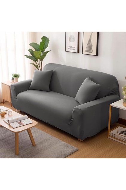 2-Seat 145-185cm Grey Solid Color Elastic Sofa Covers for Living Room Thicken Sectional Corner Slipc