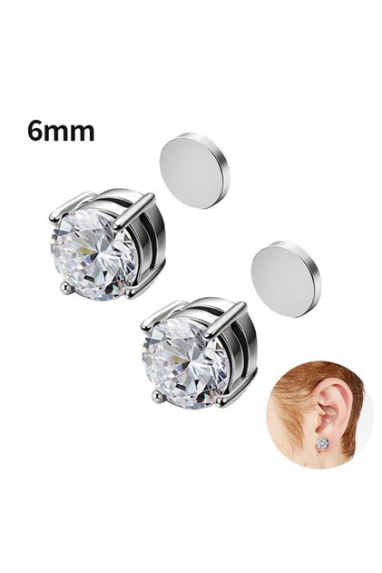 Silver 6mm 1Pair Fashion Crystal Magnetic Clip Ear Stud Non Piercing Earrings Fake Earring Gift for