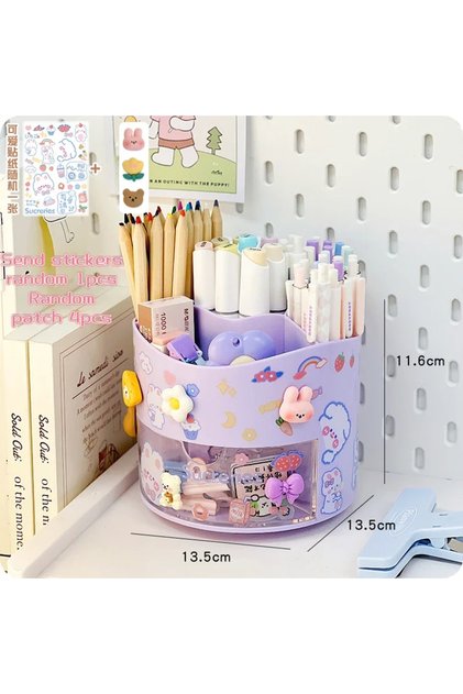 حامل أقلام دوار لطيف من Purple Plus لسطح المكتب ودرج وعلبة أدوات مكتبية وحافظة مكتب مدرسي Kawaii St