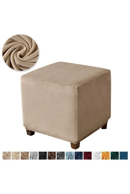 Khaki Stool Cover Velvet Square Ottoman Cover Soft Elastic Footrest Slipcovers for Living Room House