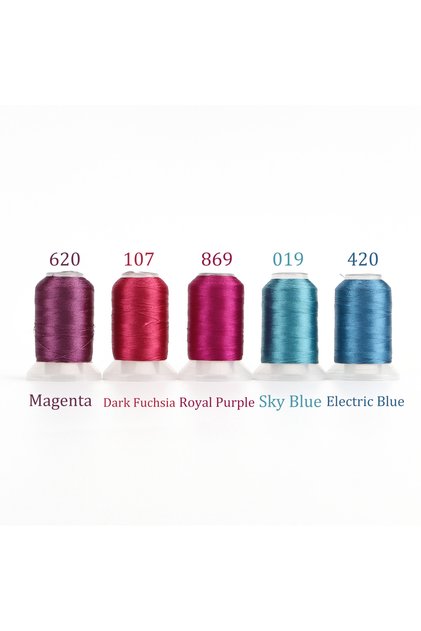 5 Fuchsia and Blues 4/5 Brother Colors Set Premium Polyester Embroidery Thread 500 Meters Each Spool