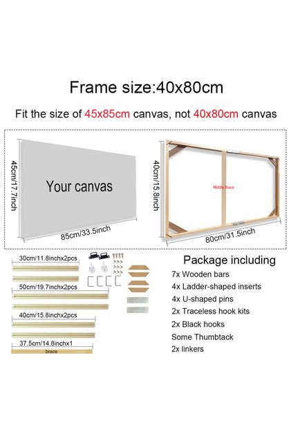 40x80cm Various Sizes Canvas Frame Wooden Frames Natural Wooden Photo Oil Painting Canvas Diamond Pa