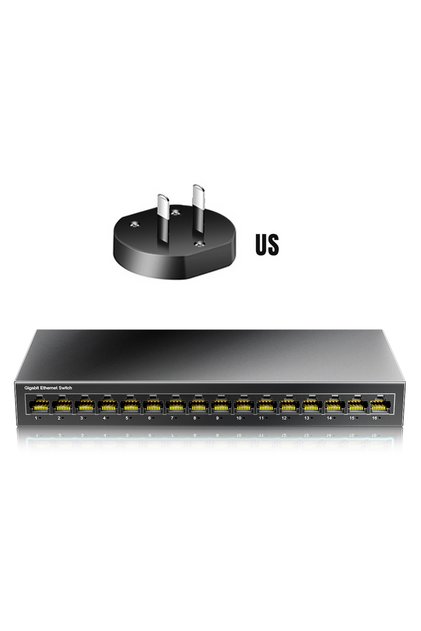 US Plug AMPCOM Network Switch 16 Ports Switch Ethernet 1000Mbps Gigabit High Performance Smart Switc