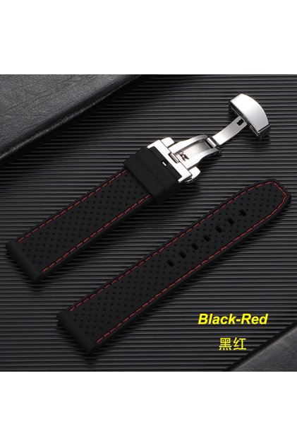 22mm Black-Red 20mm 22mm Premium Silicone Watch Band Butterfly Buckle Waterproof Soft Strap Breatha