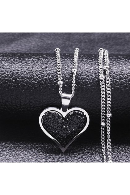 Abk 50cm JZP SR 2026 Stainless Steel Black Crystal Heart Necklaces Charm Women Gold Color Small Pend