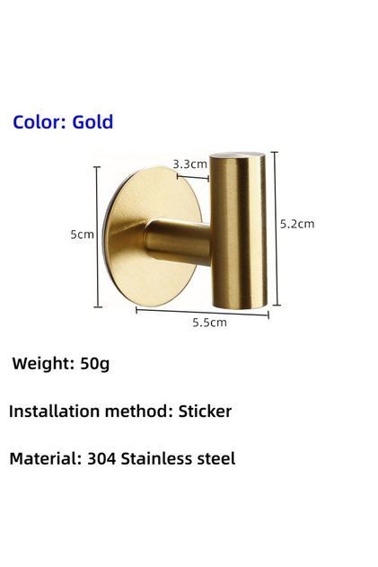 Glue-Gold Adhesive/Screws Wall Hooks Door Key Clothes Coat Hanger Hooks Bathroom Robe Towel Holder O