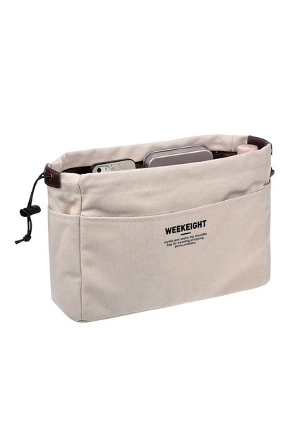 S Beige Drawstring Canvas Storage Organizers Multi-Pockets Liner Bag Lightweight Portable Travel Sto