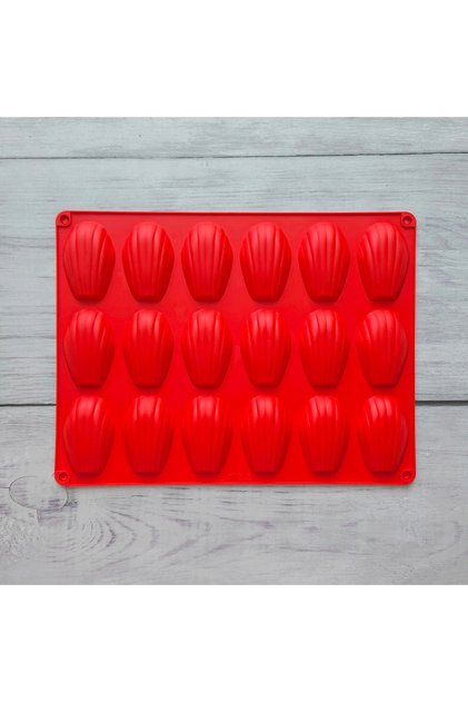 red 1pc 18 Cavity Madeleine Silicone Cake Mold Shell shaped Chocolate Cookie Biscuit Mould Handmade