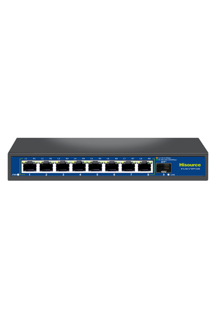 محول إيثرنت Hisource 4/8 منافذ بسرعة 2.5 جيجابت مع منفذ SFP واحد بسرعة 10 جيجابت، طراز Hi-K0801WS بقابس أمريكي، بدون تقنية POE