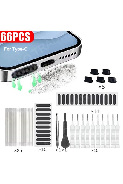 66PCS 66PCS Mobile Phone Speaker Charging Port Cleaning Set Dust Plug for iPhone 16 15 14 Earphones