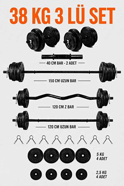 Mocca Style 68 Kg 3 Barlı Ultra Megaset Halter Seti Ve Dambıl Seti