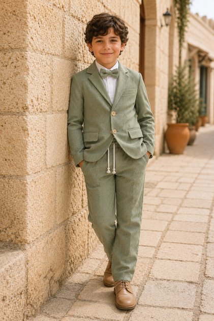 Boy's 4-Piece 100% Cotton Suit with Jacket and Bow Tie