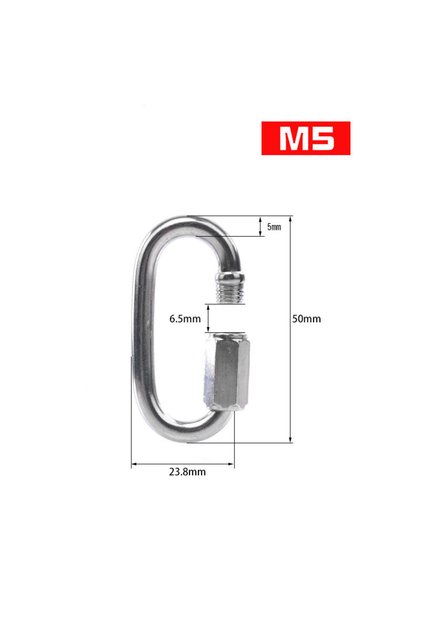 M5 304 Stainless Steel Oval Locking Carabiner Clip, Quick Links, Rope Connector for Trailer, Swing,