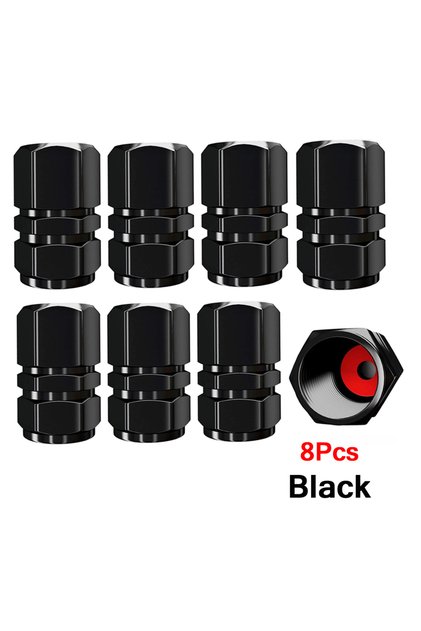 Black-8Pcs AUTCOAT Aluminum Alloy Car Wheel Tire Valve Caps Tyre Rim Stem Covers Car Dustproof Tire