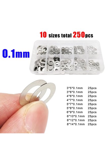 250pcs 0.1mm 1 Box 0.1mm 0.2mm 0.3mm Thick Ultra Thin Flat Washer Adjusting Shim Plain Gasket Kit Se