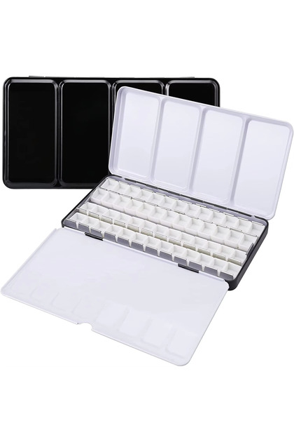 with 52 Half Pans Empty Metal Watercolor Palette Tin Box Palette Paint Case with 52 Half Pans Fold-O