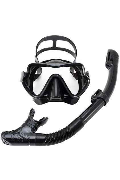 All Black Scuba Diving Mask Snorkel Set Tempered Glass Professional Panoramic Snorkeling Gear Swimmi