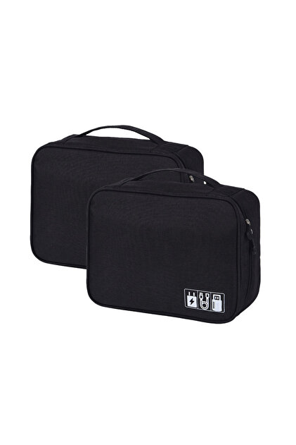 2PCS Black Cable Storage Bag Waterproof Digital Electronic Organizer Portable USB Data Line Charger