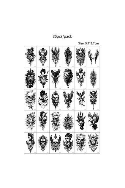 Set-241 30 Sheets Black Flower Design Temporary Tattoo Stickers for Men Women Waterproof Small Moon